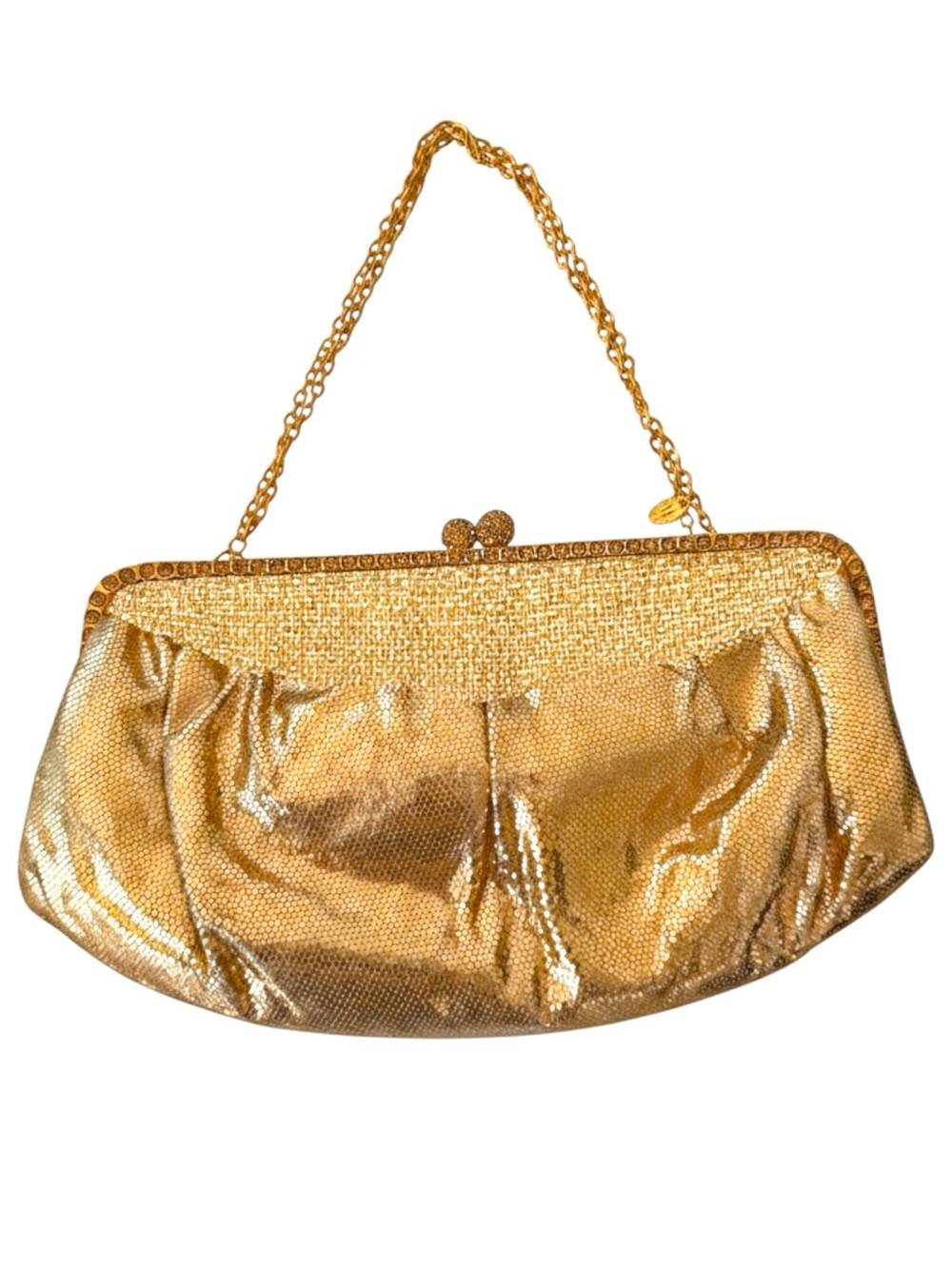 Clara Kasavina Vintage Gold Metallic Snakeskin Clutch Evening Bag Rhinestone